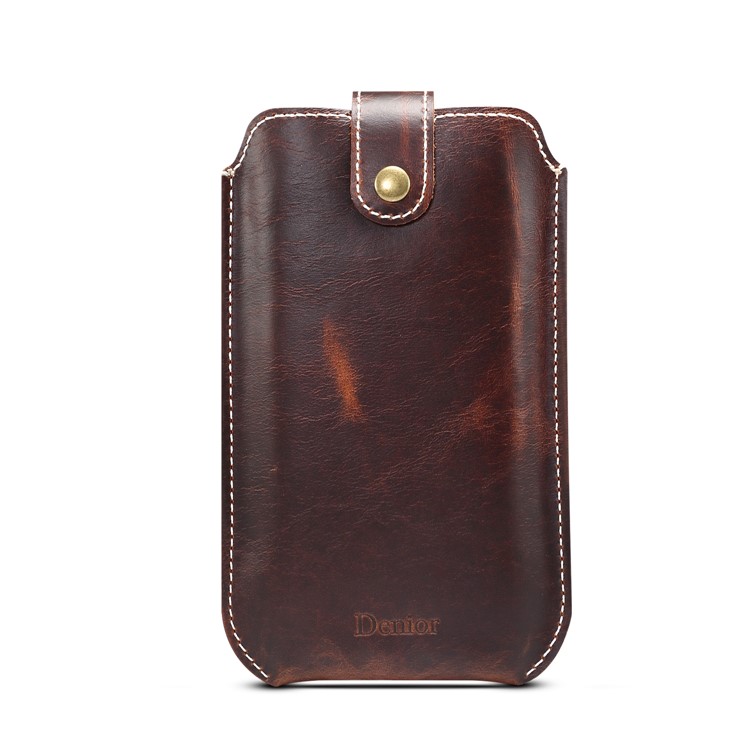 Genuine Leather Hanging Waist Bag Card Holder Pouch Phone Bag for 4.7-6.5 inch Smartphones - Brown-2