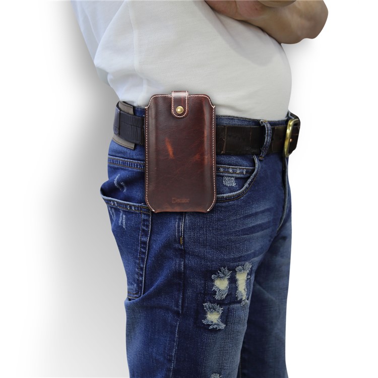 Genuine Leather Hanging Waist Bag Card Holder Pouch Phone Bag for 4.7-6.5 inch Smartphones - Brown-8