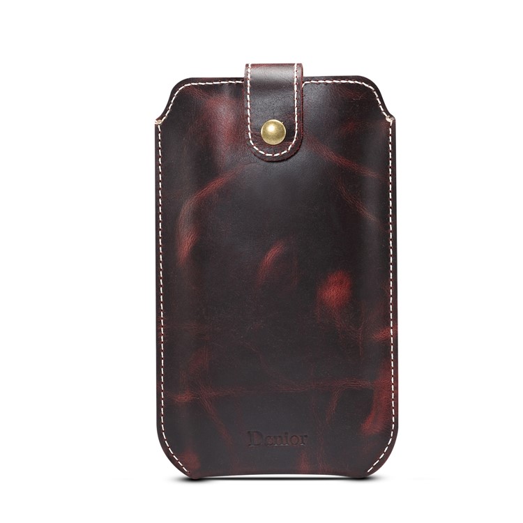 Genuine Leather Hanging Waist Bag Card Holder Pouch Phone Bag for 4.7-6.5 inch Smartphones - Red-2