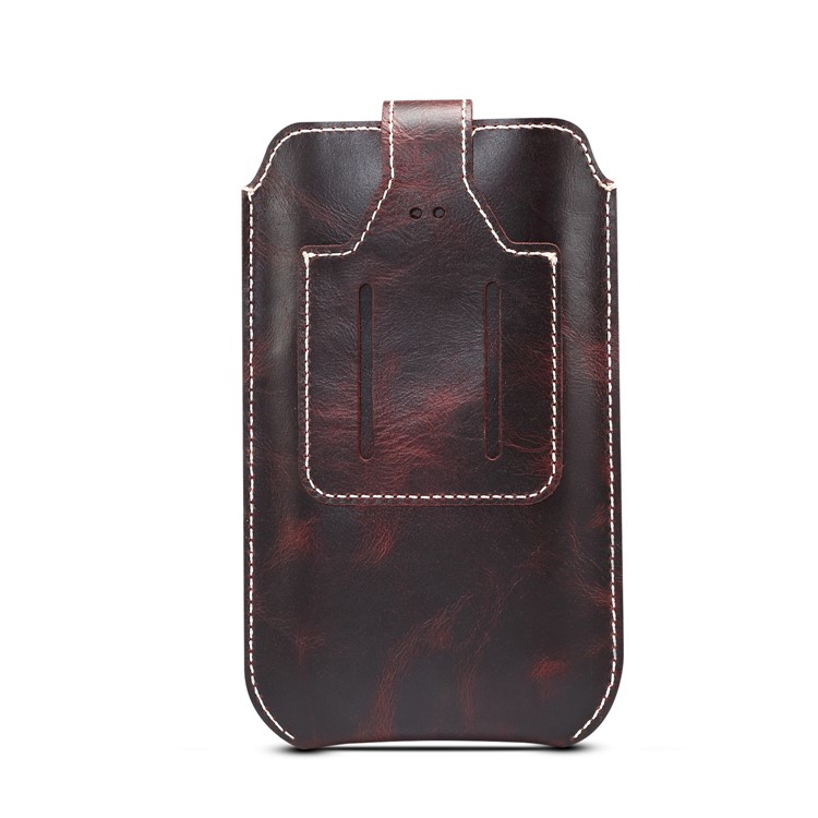 Genuine Leather Hanging Waist Bag Card Holder Pouch Phone Bag for 4.7-6.5 inch Smartphones - Red-3