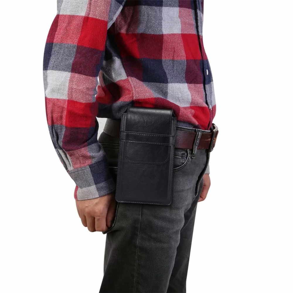 Men's Waist Bag Leather Phone Pouch Mobile Phone Case Bag, Fit for 6.4-7.21 Inches Smart Phones - Black-13