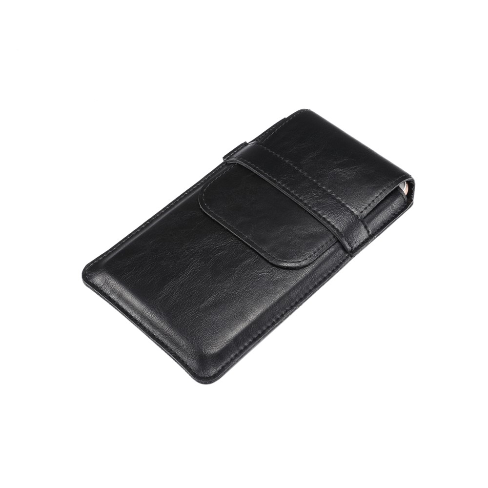 Men's Waist Bag Leather Phone Pouch Mobile Phone Case Bag, Fit for 6.4-7.21 Inches Smart Phones - Black-6
