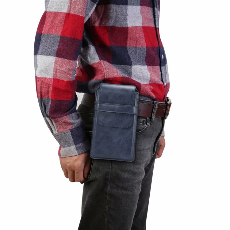 Men's Waist Bag Leather Phone Pouch Mobile Phone Case Bag, Fit for 6.4-7.21 Inches Smart Phones - Blue-12