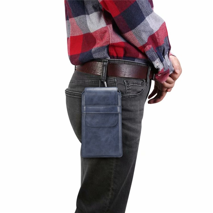 Men's Waist Bag Leather Phone Pouch Mobile Phone Case Bag, Fit for 6.4-7.21 Inches Smart Phones - Blue-13