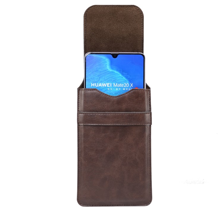 Men's Waist Bag Leather Phone Pouch Mobile Phone Case Bag, Fit for 6.4-7.21 Inches Smart Phones - Brown-7