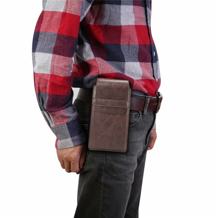 Men's Waist Bag Leather Phone Pouch Mobile Phone Case Bag, Fit for 4.8-6.3 Inches Smart Phones - Brown-14