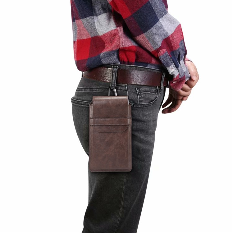 Men's Waist Bag Leather Phone Pouch Mobile Phone Case Bag, Fit for 4.8-6.3 Inches Smart Phones - Brown-15