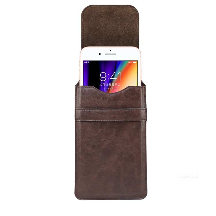 Men's Waist Bag Leather Phone Pouch Mobile Phone Case Bag, Fit for 4.8-6.3 Inches Smart Phones - Brown-7