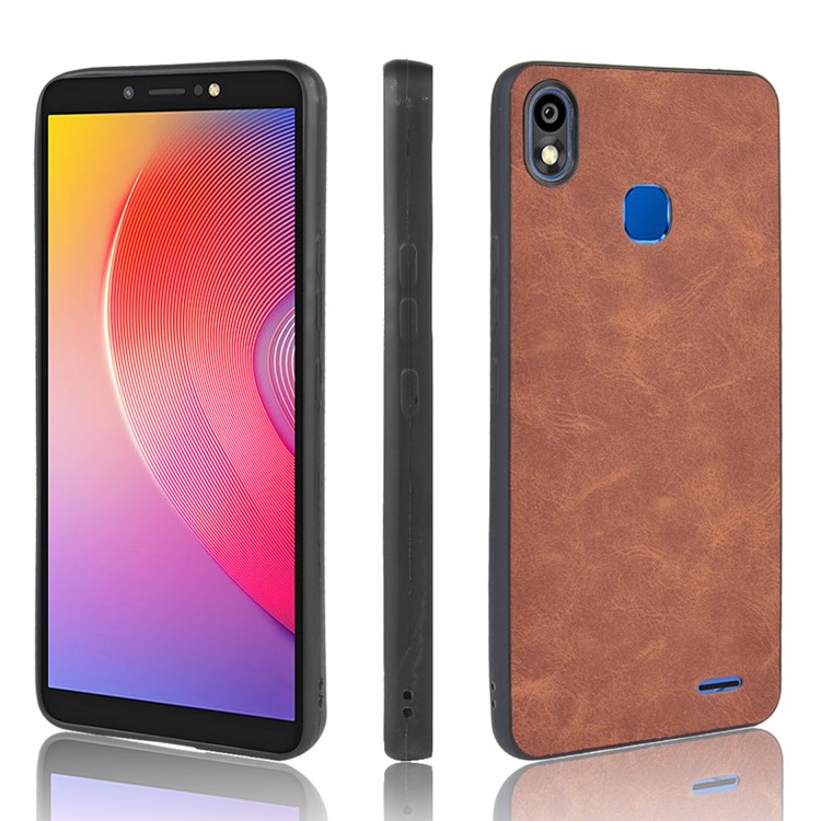 Leather Coated TPU Case for Infinix Smart 2 HD X609 - Brown-1