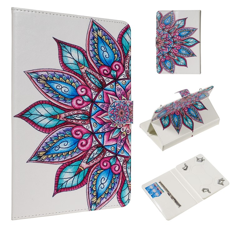 Brieftasche Aus Leder Mit Musterdruck Für 10-Zoll-Tablet-PC - Kolorierte Blume-1
