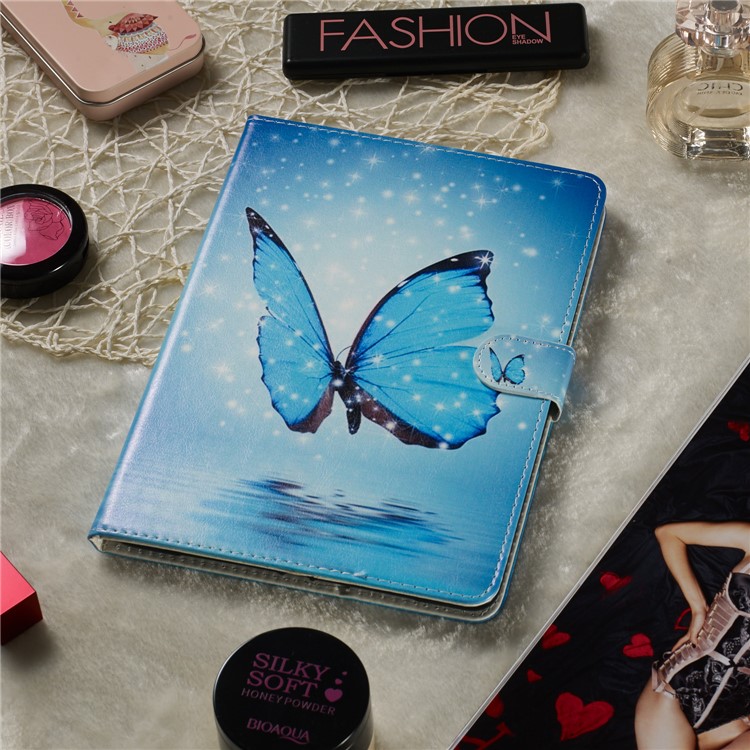 Pattern Printing Universal Leather Wallet Case for 10-inch Tablet PC - Blue Butterfly-5