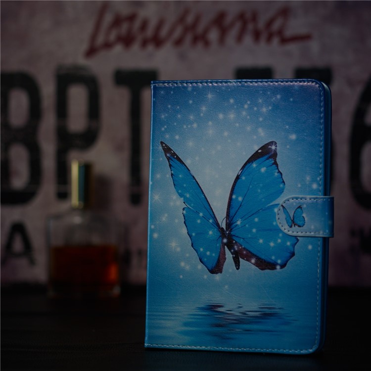 Pattern Printing Universal Leather Wallet Case for 10-inch Tablet PC - Blue Butterfly-6