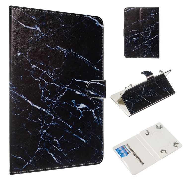 Pattern Printing Universal Leather Wallet Case for 10-inch Tablet PC - Black Marble-1