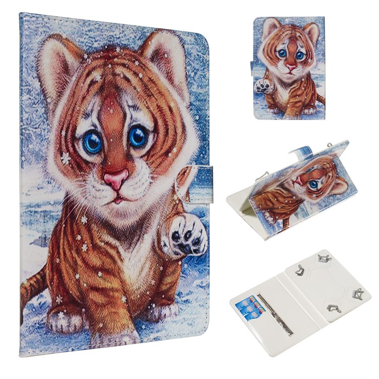 Pattern Printing Universal Leather Wallet Case for 8-inch Tablet PC - Tiger-1