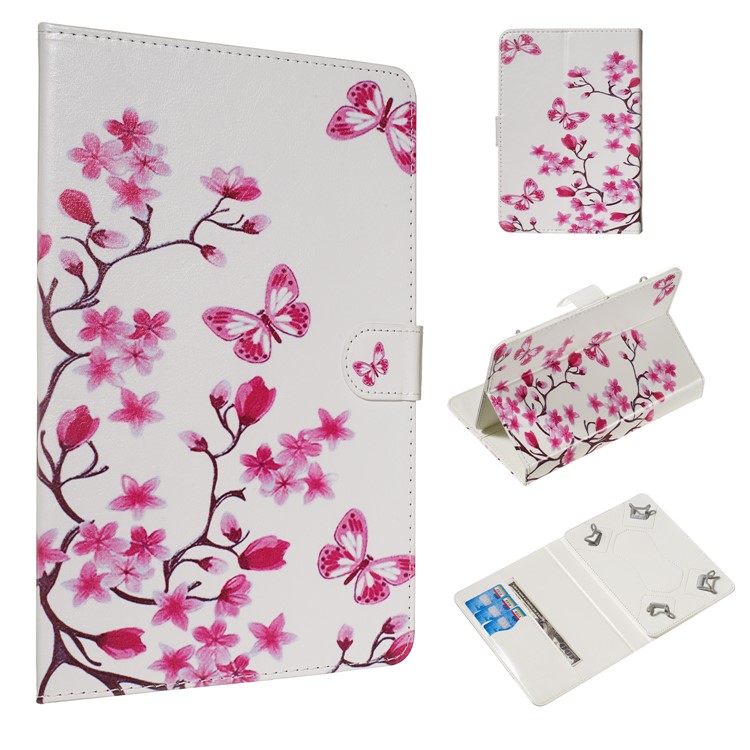 Pattern Printing Universal Leather Wallet Case for 7-inch Tablet PC - Flower and Butterfly-1