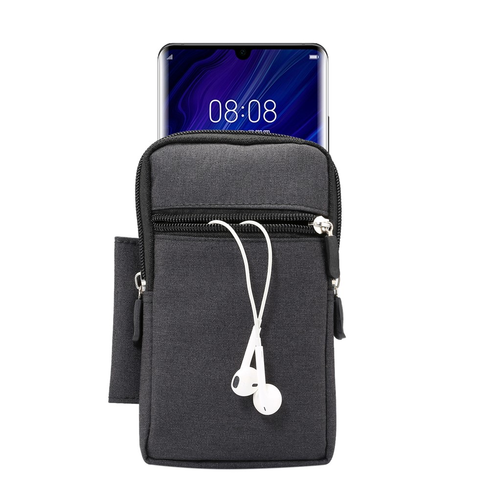 Denim Canvas Washable Zipper Phone Pouch Waist Bag, Internal Size: 10 x 17 x 2.5cm - Black-1