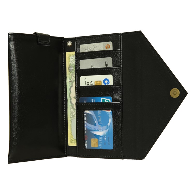 Envelope-shaped PU Leather Wallet Phone Bag Case for 6.5-7.2 inch Smartphones - Black-3