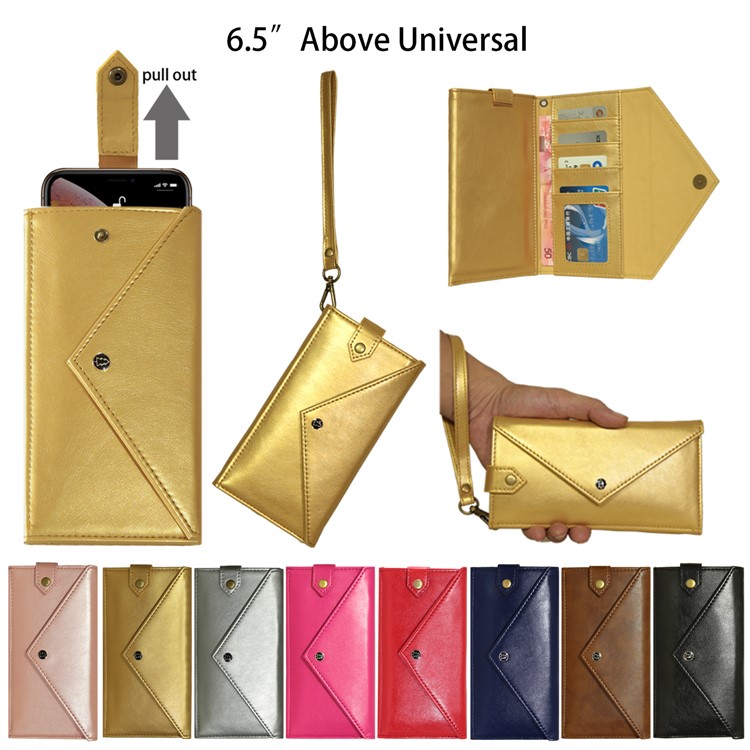 Envelope-shaped PU Leather Wallet Phone Bag Case for 6.5-7.2 inch Smartphones - Black-8