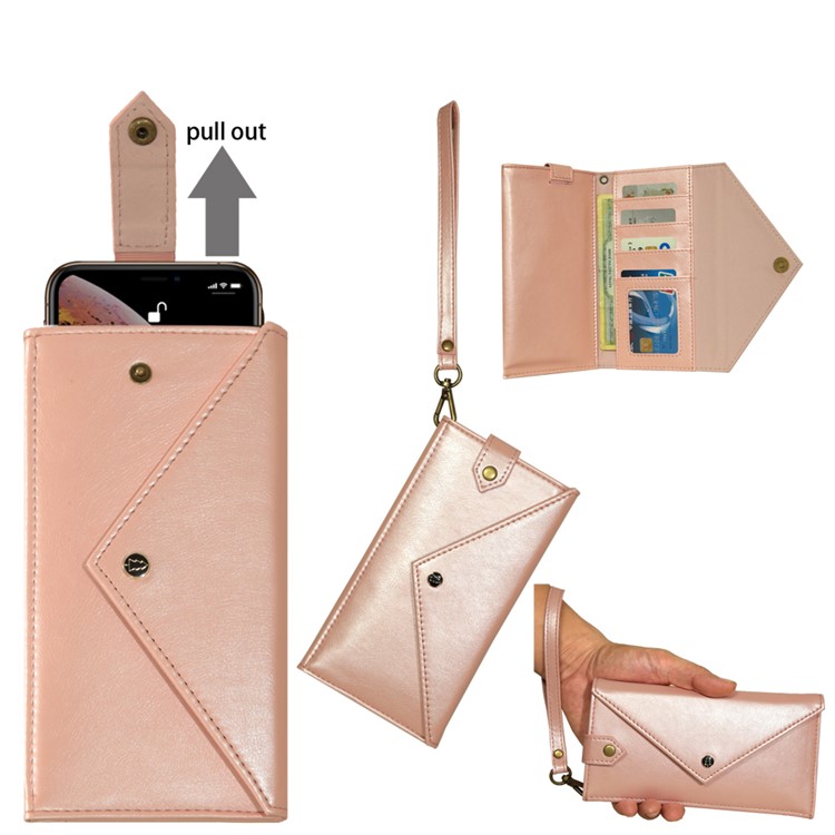 Envelope-shaped PU Leather Wallet Phone Bag Case for 5.5-6.5 inch Smartphones - Rose Gold-1