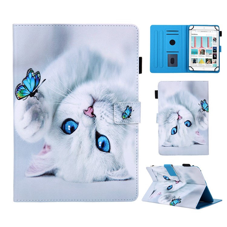 Impressão Padrão Universal PU Couro Stand Tablet Capa Para Tablets De 8 Polegadas - Gato-1