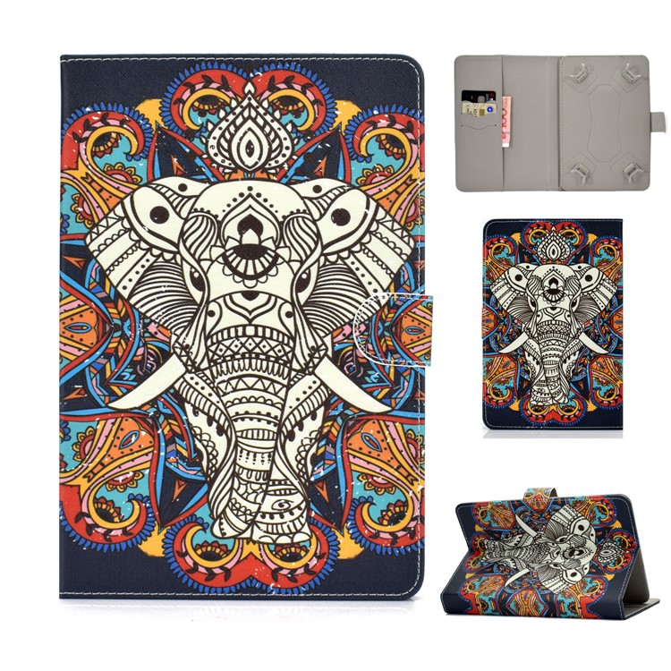 Modèle Universel Impression Coque En Cuir PU Stand Portefeuille Pour Tablettes De 8 Pouces - L'éléphant-1