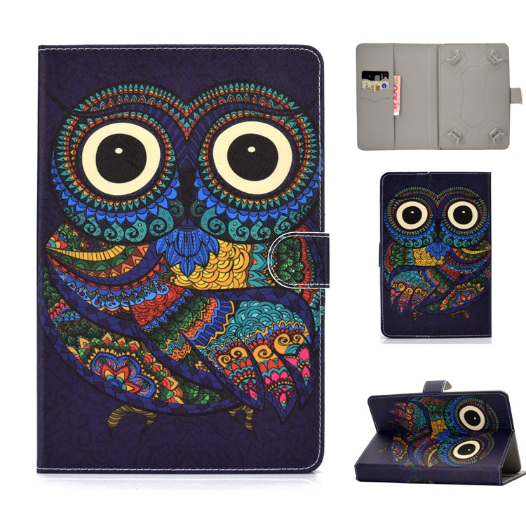 Modèle Universel Impression Coque En Cuir PU Stand Portefeuille Pour Tablettes De 8 Pouces - Hibou-1
