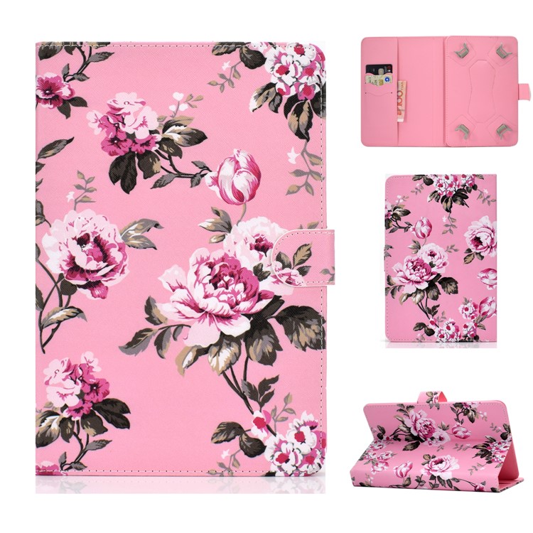 Custodia A Portafoglio In Pelle PU Con Motivo Universale Per Tablet Da 8 Pollici - Fiori-1