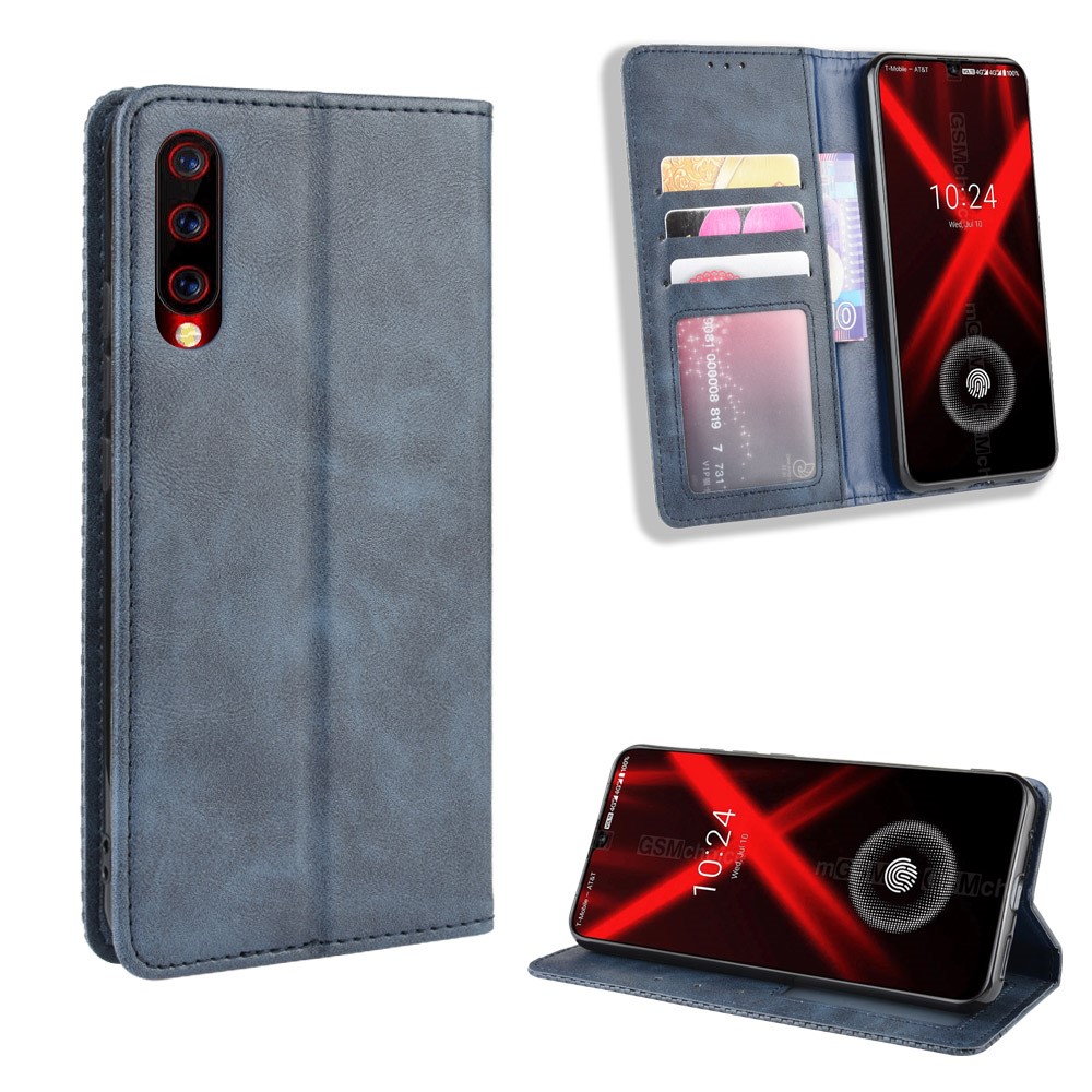 Retro Style PU Leather Wallet Stand Phone Casing for UMIDIGI X - Blue