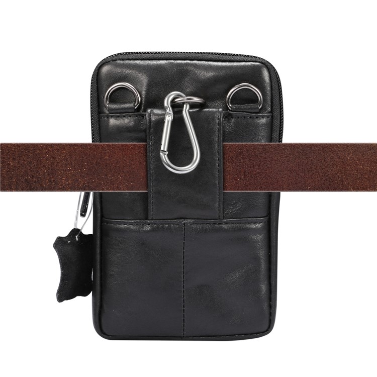 Universal Genuine Leather Hanging Waist Bag Phone Pouch Men Side Bag Shoulder Bag for 6.5-inch Smartphones - Black, S-11