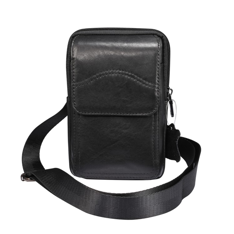 Universal Genuine Leather Hanging Waist Bag Phone Pouch Men Side Bag Shoulder Bag for 6.5-inch Smartphones - Black, S-12