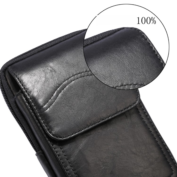 Universal Genuine Leather Hanging Waist Bag Phone Pouch Men Side Bag Shoulder Bag for 6.5-inch Smartphones - Black, S-5