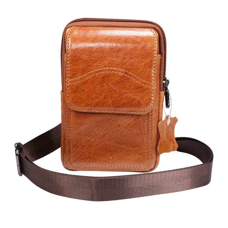 Genuíno Couro De Suspensão Bolsa De Cintura Bolsa De Telefone Homens Universais Bolsa De Ombro Lateral Para Smartphones De 6,5 Polegadas - Brown, S-13