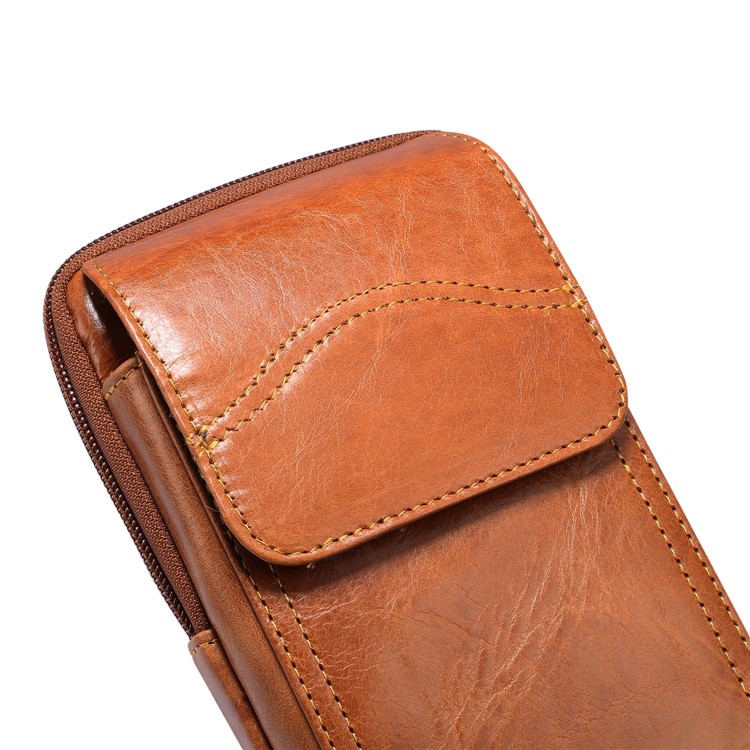 Genuíno Couro De Suspensão Bolsa De Cintura Bolsa De Telefone Homens Universais Bolsa De Ombro Lateral Para Smartphones De 6,5 Polegadas - Brown, S-14