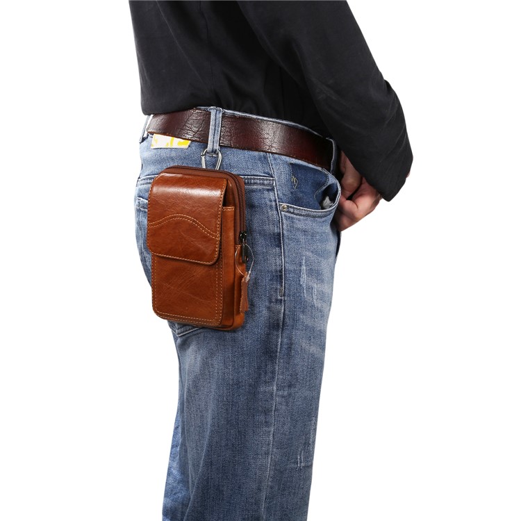 Genuíno Couro De Suspensão Bolsa De Cintura Bolsa De Telefone Homens Universais Bolsa De Ombro Lateral Para Smartphones De 6,5 Polegadas - Brown, S-15