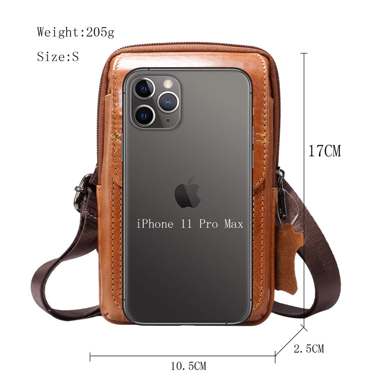 Genuíno Couro De Suspensão Bolsa De Cintura Bolsa De Telefone Homens Universais Bolsa De Ombro Lateral Para Smartphones De 6,5 Polegadas - Brown, S-2