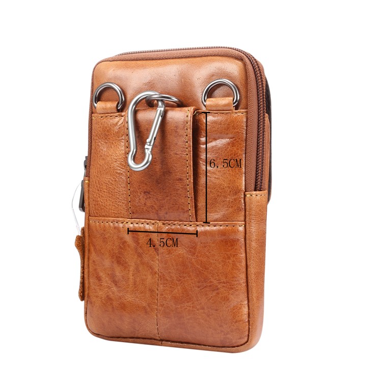 Genuíno Couro De Suspensão Bolsa De Cintura Bolsa De Telefone Homens Universais Bolsa De Ombro Lateral Para Smartphones De 6,5 Polegadas - Brown, S-3