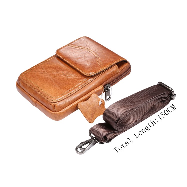 Genuíno Couro De Suspensão Bolsa De Cintura Bolsa De Telefone Homens Universais Bolsa De Ombro Lateral Para Smartphones De 6,5 Polegadas - Brown, S-4