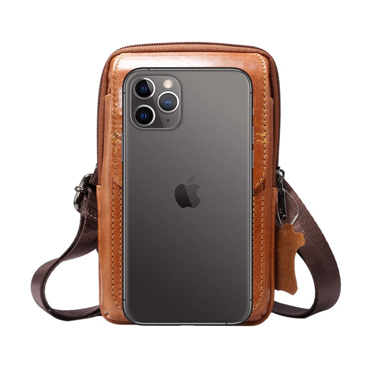Genuíno Couro De Suspensão Bolsa De Cintura Bolsa De Telefone Homens Universais Bolsa De Ombro Lateral Para Smartphones De 6,5 Polegadas - Brown, S-6