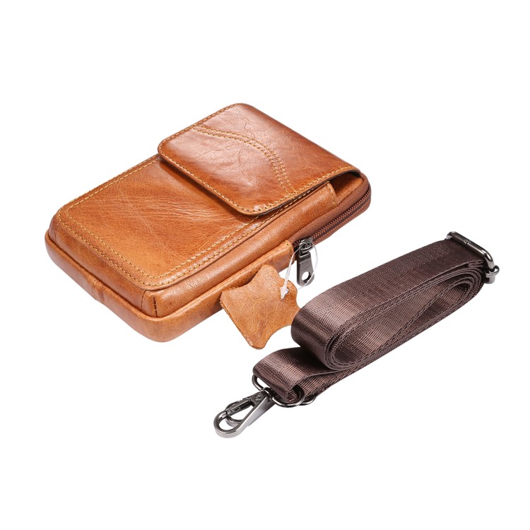 Genuíno Couro De Suspensão Bolsa De Cintura Bolsa De Telefone Homens Universais Bolsa De Ombro Lateral Para Smartphones De 6,5 Polegadas - Brown, S-7