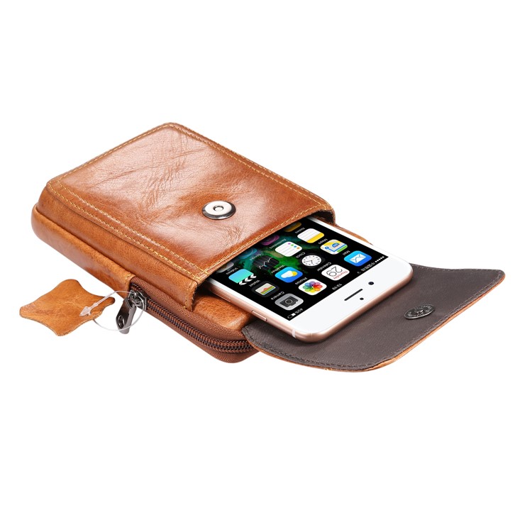 Genuíno Couro De Suspensão Bolsa De Cintura Bolsa De Telefone Homens Universais Bolsa De Ombro Lateral Para Smartphones De 6,5 Polegadas - Brown, S-8