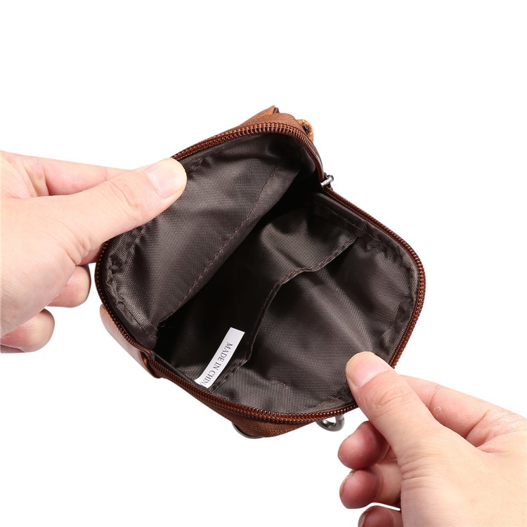 Genuíno Couro De Suspensão Bolsa De Cintura Bolsa De Telefone Homens Universais Bolsa De Ombro Lateral Para Smartphones De 6,5 Polegadas - Brown, S-9