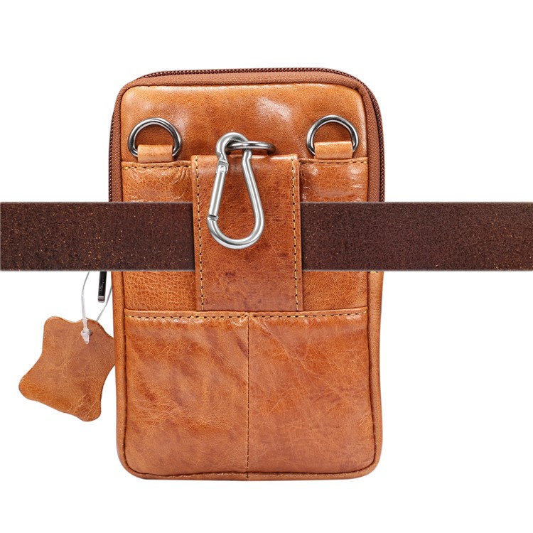 Universal Genuine Leather Hanging Waist Bag Phone Pouch Men Side Bag Shoulder Bag for 6.9-inch Smartphones - Brown, L-11