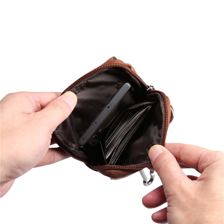 Universal Genuine Leather Hanging Waist Bag Phone Pouch Men Side Bag Shoulder Bag for 6.9-inch Smartphones - Brown, L-14