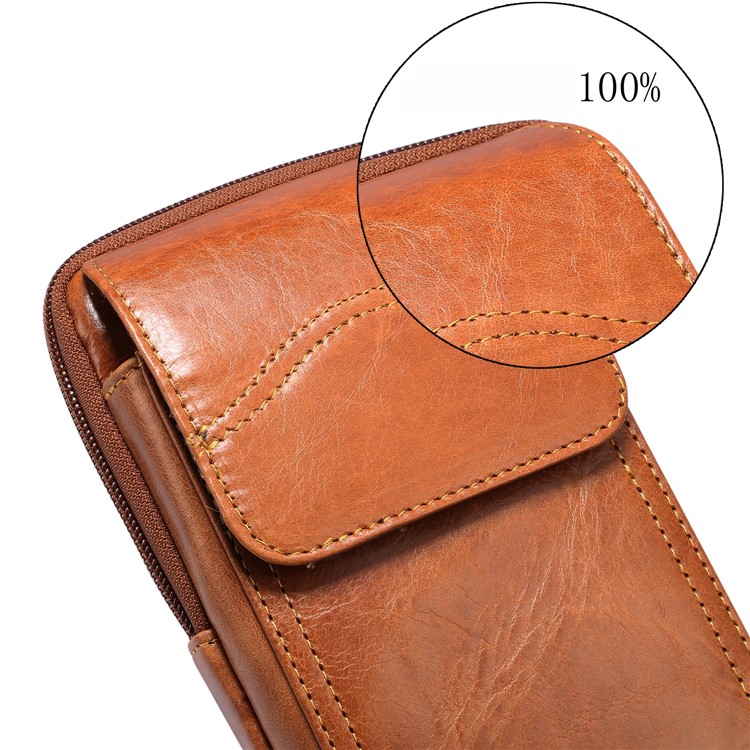 Universal Authentique Cuir Suspendu Sac de Taille de Téléphone Sachet de Téléphone Sac de Téléphone Sac à Bandoulière Pour 6.3 / 6.5 / 6.7 / Smartphones de 6,9 ​​pouces - Brown, L-5