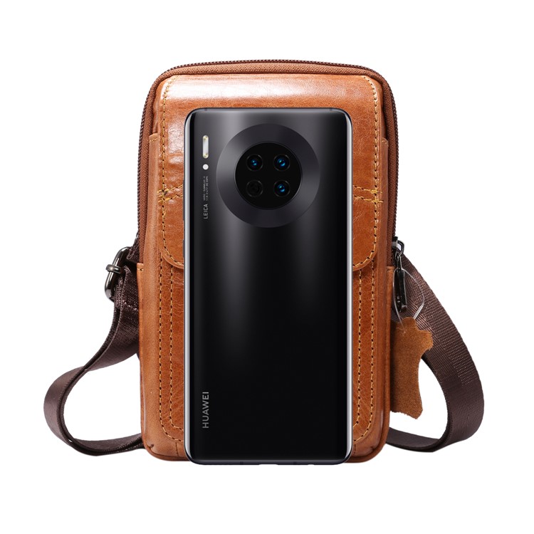 Universal Genuine Leather Hanging Waist Bag Phone Pouch Men Side Bag Shoulder Bag for 6.9-inch Smartphones - Brown, L-6