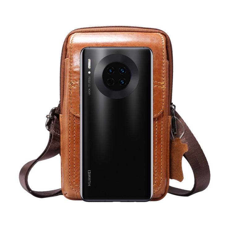 Bolsa de Telefone de Cintura de Couro Genuíno Universal Bolsa Lateral de Bolsa Lateral Para 6.3 / 6.5 / 6.7 / Smartphones de 6,9 ​​polegadas - Brown, L