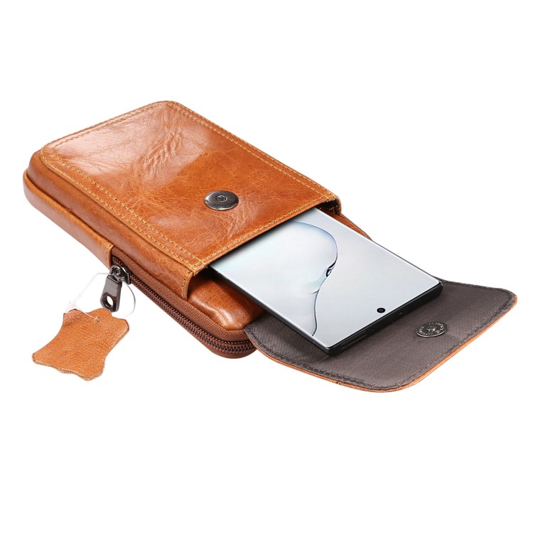 Universal Genuine Leather Hanging Waist Bag Phone Pouch Men Side Bag Shoulder Bag for 6.9-inch Smartphones - Brown, L-8