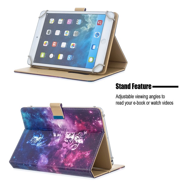 Pattern Printing Universal Wallet Leather Tablet Cover for 8-inch Tablet PC - Cat and Tiger Reflection-9