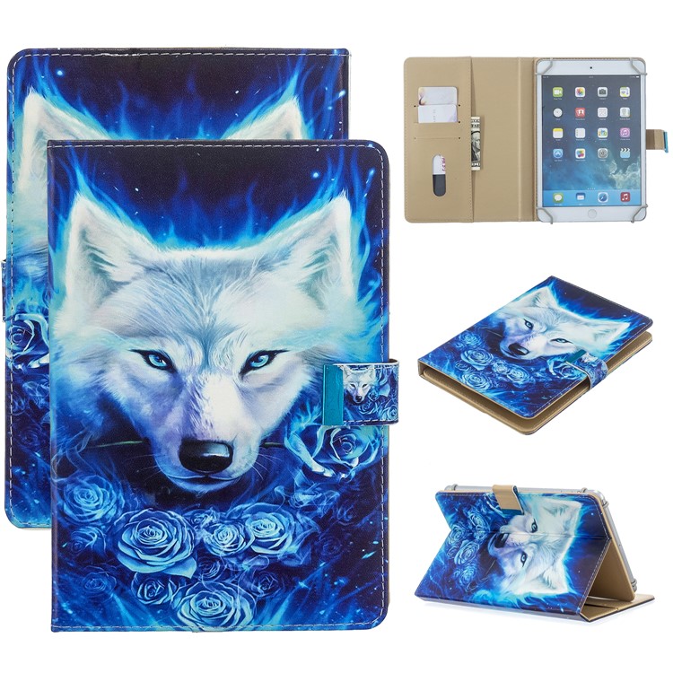 Pattern Printing Universal Wallet Leather Tablet Cover for 8-inch Tablet PC - Wolf-1