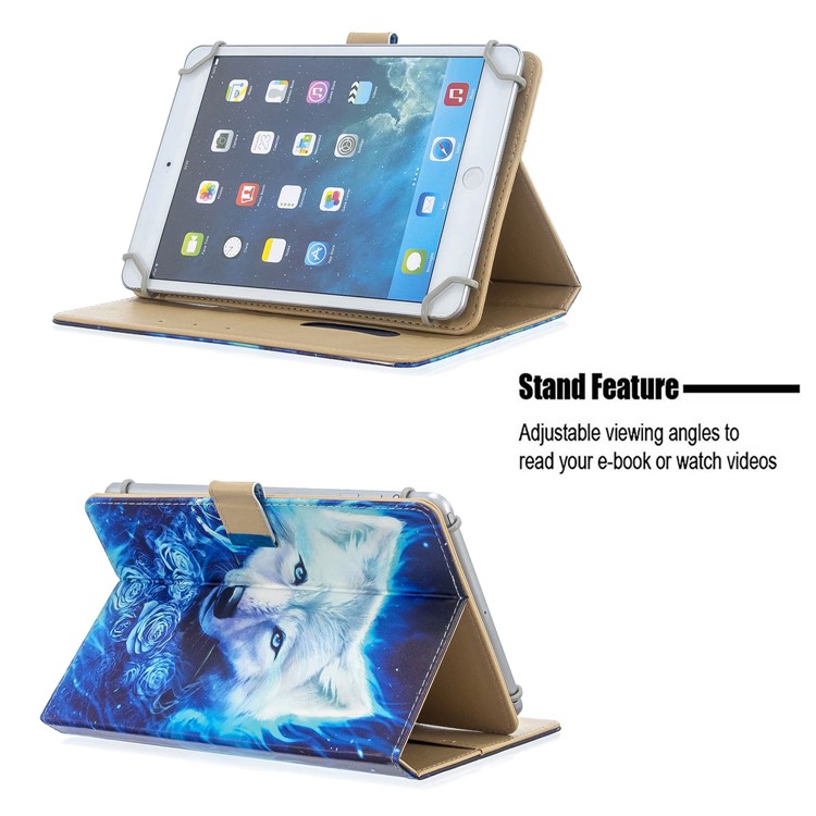 Pattern Printing Universal Wallet Leather Tablet Cover for 8-inch Tablet PC - Wolf-9